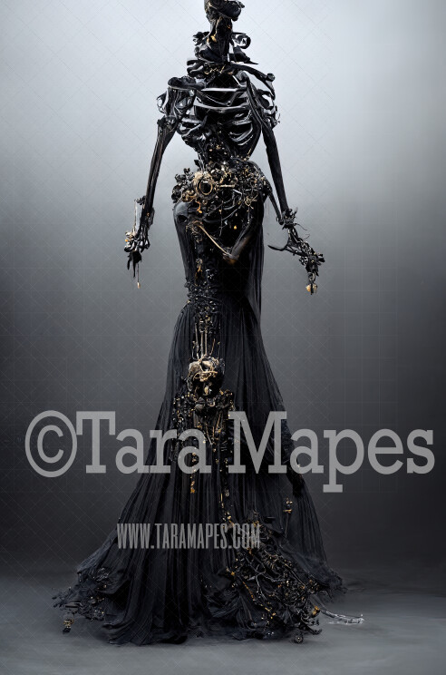 Skeleton Gown Body Digital Backdrop - Skeleton Body in Black Gown - JPG File Digital Background
