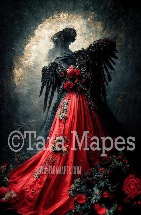 Black and Red Roses Gown Body Digital Backdrop - Red and Black Ornate Gown - JPG File Digital Background