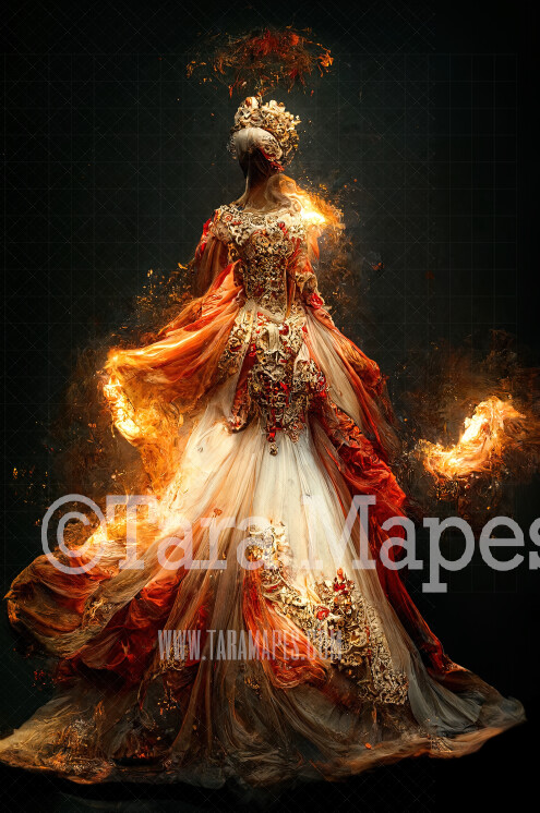 Fire Queen Body Digital Backdrop - Fire Queen Body in Red Gown with Fire - JPG File Digital Background