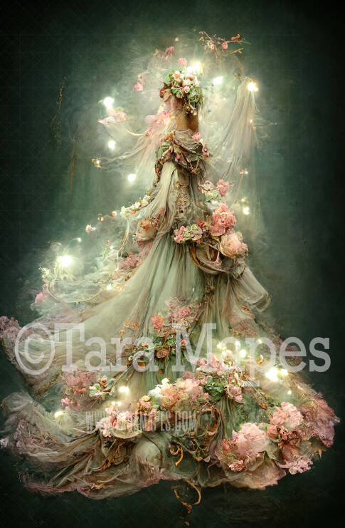 Fairy Flower Gown Body Digital Backdrop - Fairy Gown of Flowers - JPG File Digital Background
