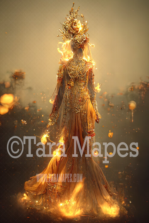Fire Queen Body Digital Backdrop - Fire Queen Body in Red Gown with Fire - JPG File Digital Background