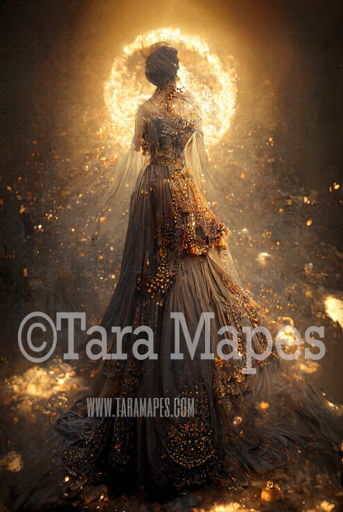 Fire Queen Body Digital Backdrop - Fire Queen Body in Glowing Gown with Fire - JPG File Digital Background