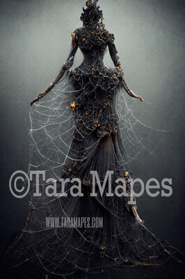 Spider Gown Body Digital Backdrop - Spider Body in Black Gown - JPG File Digital Background
