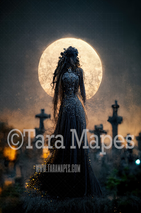 Black Ghost Gown Body Digital Backdrop - Spooky Black Gown in Graveyard - JPG File Digital Background