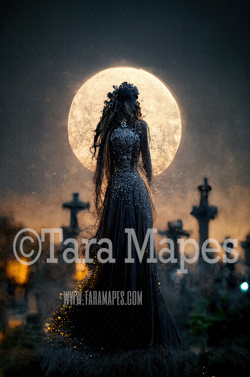 Black Ghost Gown Body Digital Backdrop - Spooky Black Gown in Graveyard - JPG File Digital Background