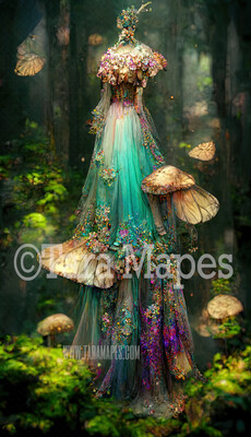 Forest Fairy Body Digital Backdrop - Forest Fairy Gown in Enchanted Forest with Butterflies - JPG File Digital Background