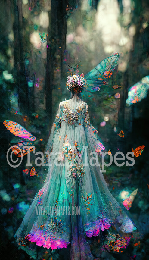 Forest Fairy Body Digital Backdrop - Forest Fairy Gown in Enchanted Forest with Butterflies - JPG File Digital Background