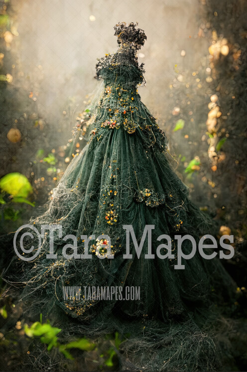 Moss Gown Digital Backdrop - Forest Fairy Gown in Enchanted Forest  - JPG File Digital Background
