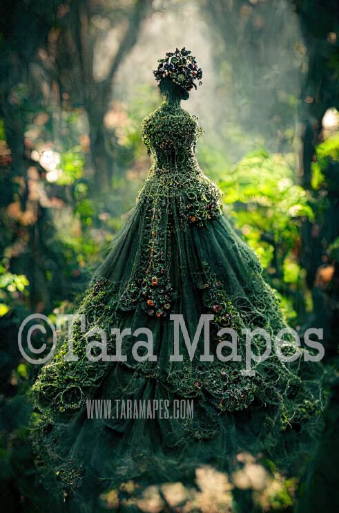 Moss Gown Digital Backdrop - Forest Fairy Gown in Enchanted Forest  - JPG File Digital Background