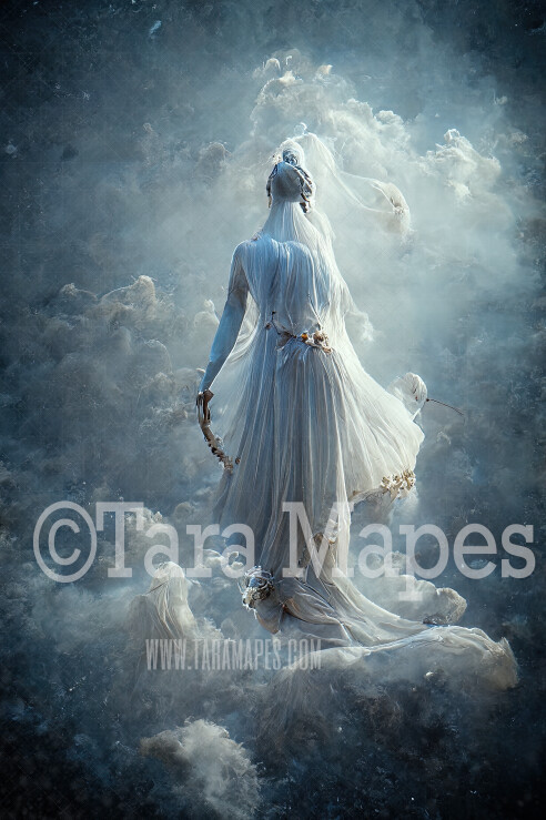 Ethereal White Gown in Clouds Digital Backdrop - White Digital Gown - JPG File Digital Background