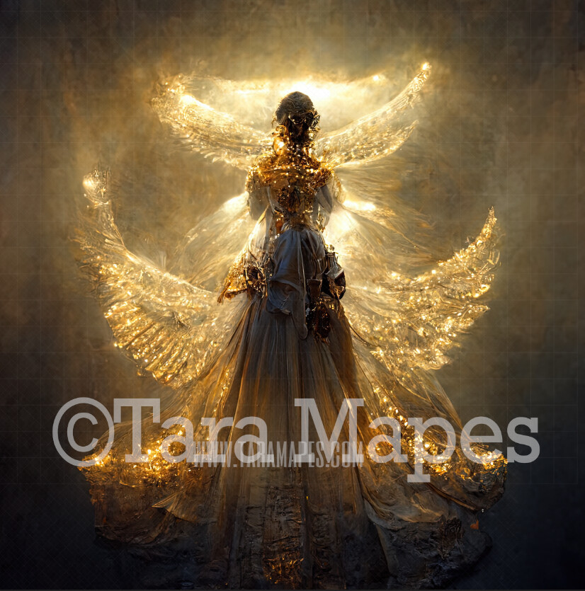 Angel Gown Digital Backdrop - Angel Gown with Glowing Wings - JPG File Digital Background