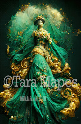 Teal and Gold Gown Digital Backdrop - Ornate Green and Gold Gown - JPG File Digital Background