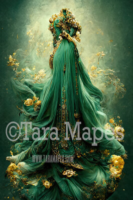 Teal and Gold Gown Digital Backdrop - Ornate Green and Gold Gown - JPG File Digital Background
