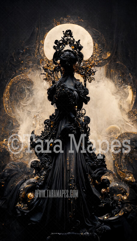 Black Gown Digital Backdrop - Ornate Black Flowing Digital Gown - JPG File Digital Background