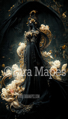 Black Gown Digital Backdrop - Ornate Black Flowing Digital Gown - JPG File Digital Background