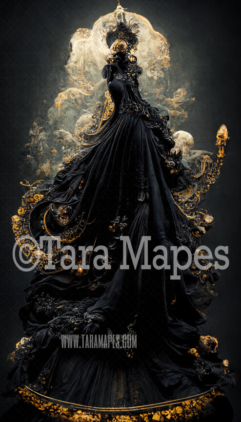 Black Gown Digital Backdrop - Ornate Black Flowing Digital Gown - JPG File Digital Background