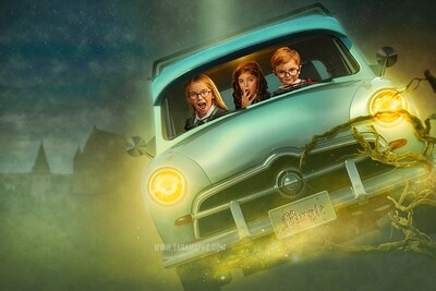 Flying Car Layered PSD File Digital Background Backdrop