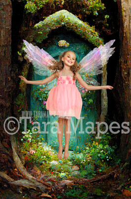 Fairy Door Digital Backdrop - Magical Fairy Tree with Door  - Fairy JPG File Digital Background
