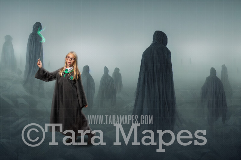 Dark Shadow Ghosts in Foggy Scene - Halloween Wizard Digital Background