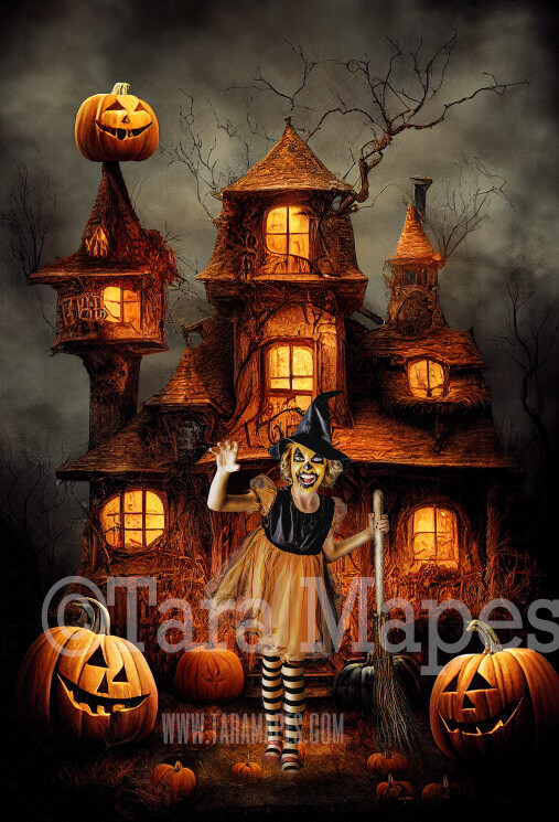 Halloween Haunted House Digital Backdrop - Surreal Ghost House - Fun Haunted House - Quirky Fun Halloween House - JPG File - Witch House - Halloween Digital Background