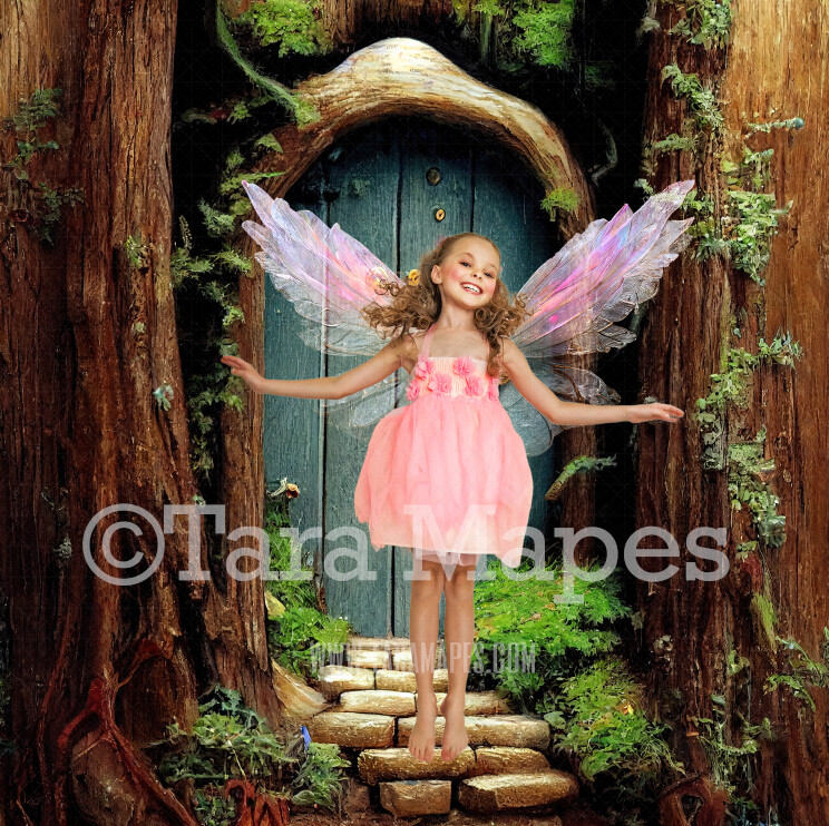 Fairy Door Digital Backdrop - Magical Fairy Tree with Door  - Fairy JPG File Digital Background