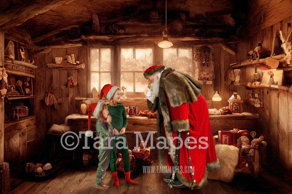 Victorian Santa Digital Backdrop - Santa in His Workshop Digital Backdrop - Christmas Workshop - Vintage Christmas Cabin of Toys- Santa in Toy Shop - Christmas Digital Background