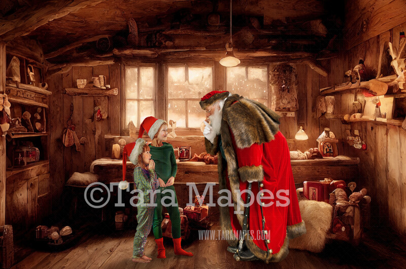 Victorian Santa Digital Backdrop - Santa in His Workshop Digital Backdrop - Christmas Workshop - Vintage Christmas Cabin of Toys- Santa in Toy Shop  - Christmas Digital Background