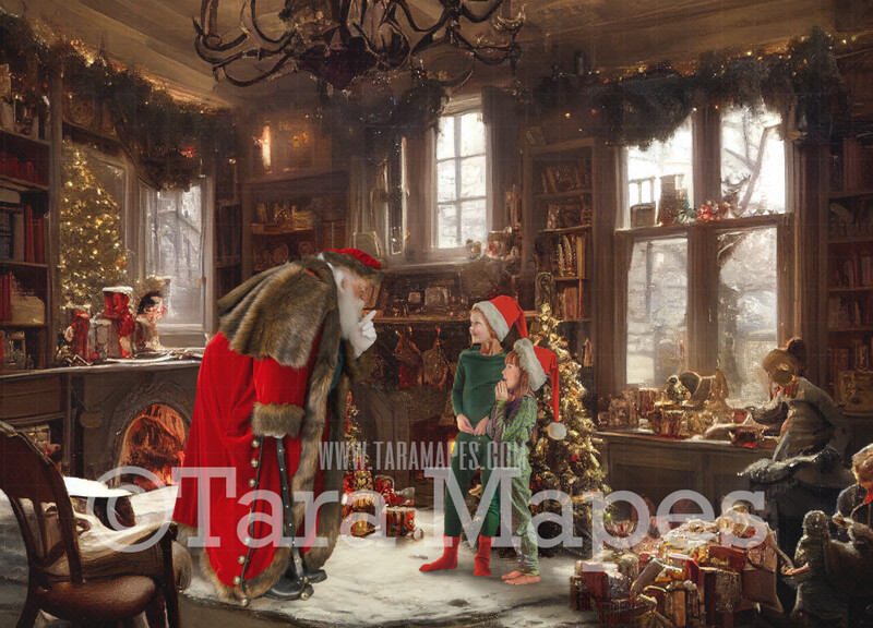 Victorian Santa Digital Backdrop - Santa in His Workshop Digital Backdrop - Christmas Workshop - Vintage Christmas Cabin of Toys- Santa in Toy Shop - Christmas Digital Background