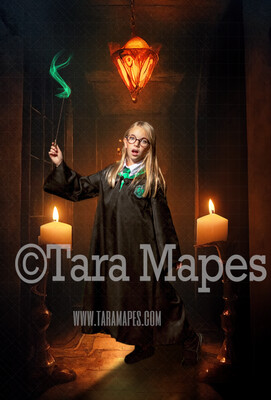 Wizard Castle Hallway Digital Backdrop - Wizard Castle with Candles -  Castle Digital Background