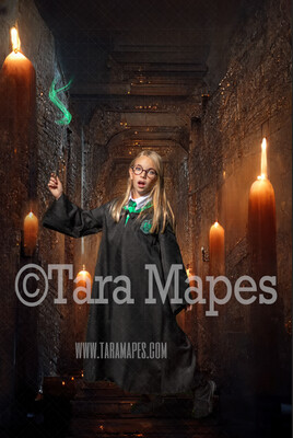 Wizard Castle Hallway Digital Backdrop - Wizard Castle with Candles -  Castle Digital Background