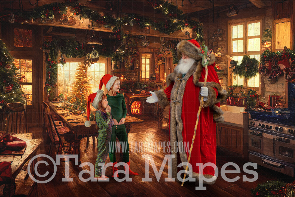 Santa Digital Backdrop - Rustic Christmas Kitchen Digital Backdrop - Vintage Nostalgic Santa Digital Background  - Christmas Digital Background