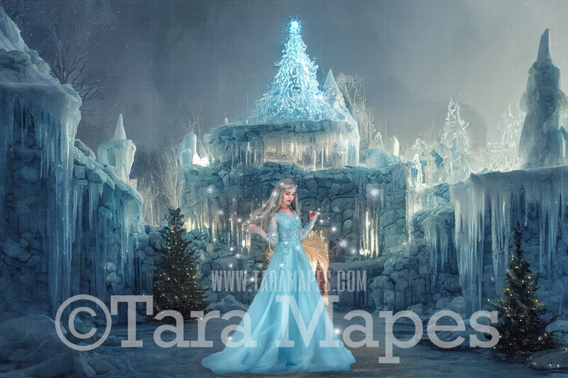 Ice Castle Digital Backdrop - Frozen Castle at Christmas - Ice House - Frozen House - Frozen Castle Digital Background