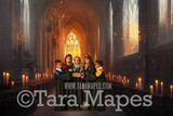 Wizard Castle Hallway Digital Backdrop - Wizard Castle with Candles and lights -  Castle Digital Background