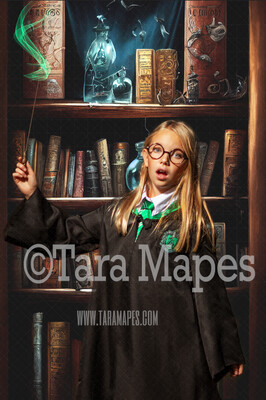 Wizard Digital Backdrop - Wizard Shelf of Potions and Spell Books - Magical Scene  - Wizard Digital Background