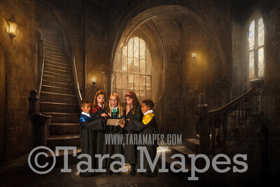 Wizard Castle Stairwell Digital Backdrop - Wizard Castle Interior Magical Scene  - Wizard Digital Background