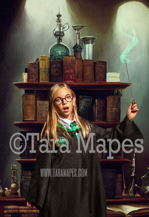 Wizard Digital Backdrop - Wizard Shelf of Potions and Spell Books - Magical Scene  - Wizard Digital Background