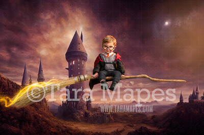 Wizard Castle Digital Backdrop - Wizard Castle at Sunset - Magical Scene  - Wizard Digital Background