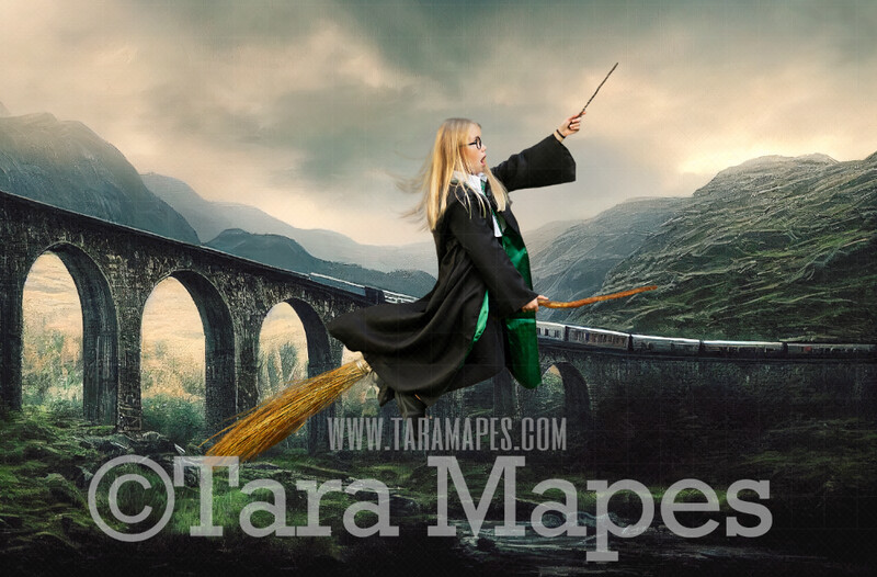 Wizard Train Digital Backdrop - Wizard Train in Valley- Magical Scene  - Wizard Digital Background