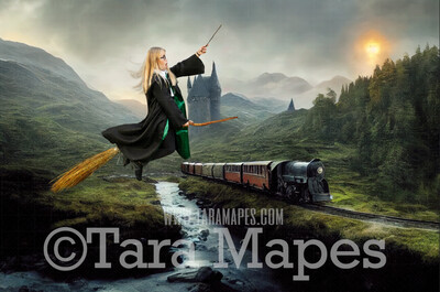 Wizard Train Digital Backdrop - Wizard Train in Valley- Magical Scene  - Wizard Digital Background