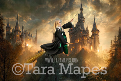 Wizard Castle Digital Backdrop - Wizard Castle at Sunset - Magical Scene  - Wizard Digital Background