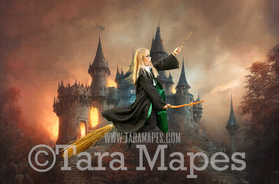 Wizard Castle Digital Backdrop - Wizard Castle at Sunset - Magical Scene  - Wizard Digital Background