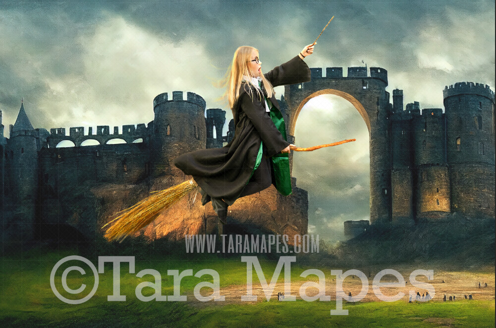 Wizard Castle Digital Backdrop - Wizard Castle at Sunset - Magical Scene  - Wizard Digital Background