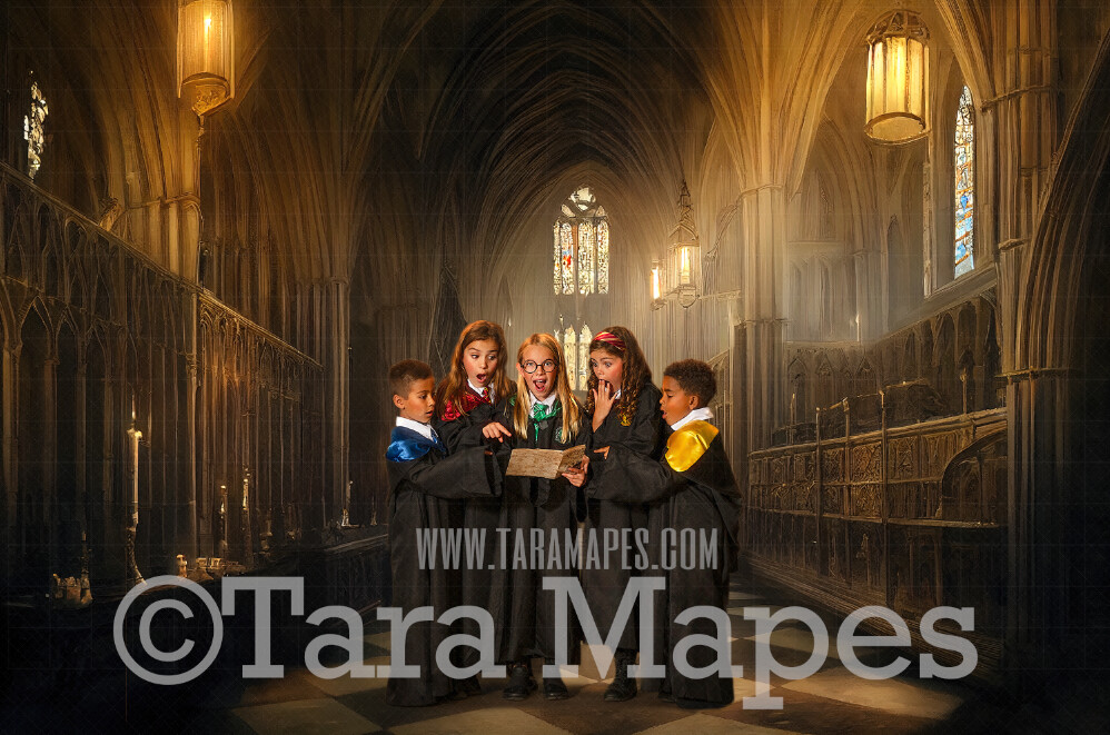 Wizard Castle Hall Digital Backdrop - Wizard Castle Hallway  - Magical Scene  - Wizard Digital Background