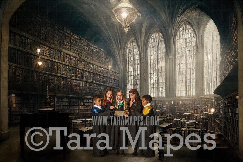 Wizard Library Digital Backdrop - Castle Library - Wizard Castle Digital  - Wizard Digital Background
