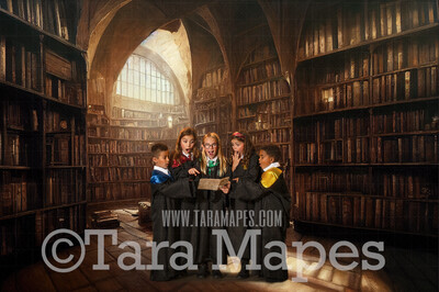 Wizard Library Digital Backdrop - Castle Library - Wizard Castle Digital  - Wizard Digital Background
