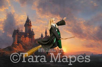 Wizard Castle Digital Backdrop - Wizard Castle at Sunset - Magical Scene  - Wizard Digital Background