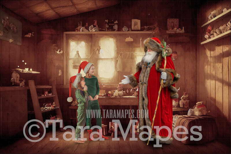 Victorian Santa Digital Backdrop - Santa in His Workshop Digital Backdrop - Christmas Workshop - Vintage Christmas Cabin of Toys- Santa in Toy Shop  - Christmas Digital Background