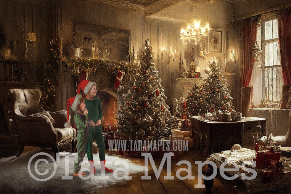 Christmas Room Digital Backdrop - Cozy Rustic Christmas Living Room Digital Backdrop -  Christmas Victorian Room  - Christmas  Digital Background