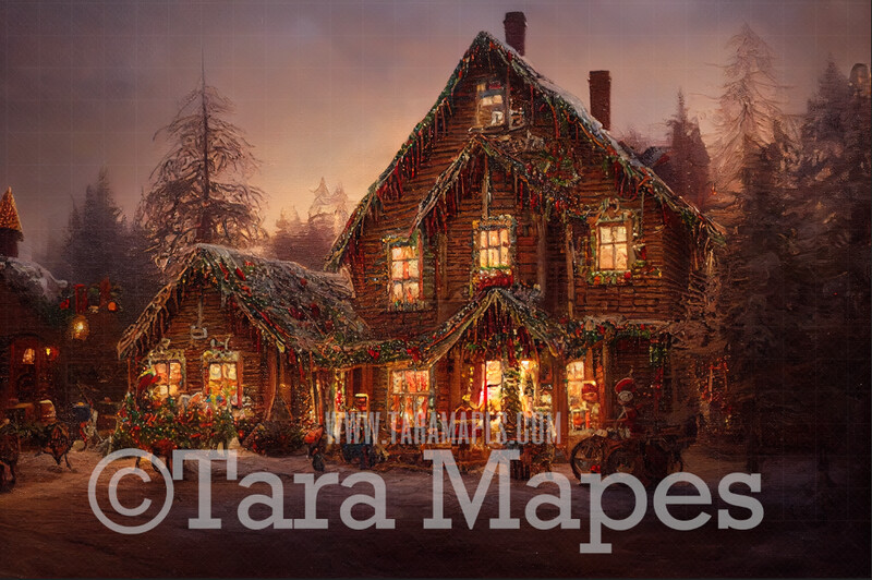 Gingerbread House Digital Backdrop - Christmas Digital Background - FREE SNOW OVERLAY included