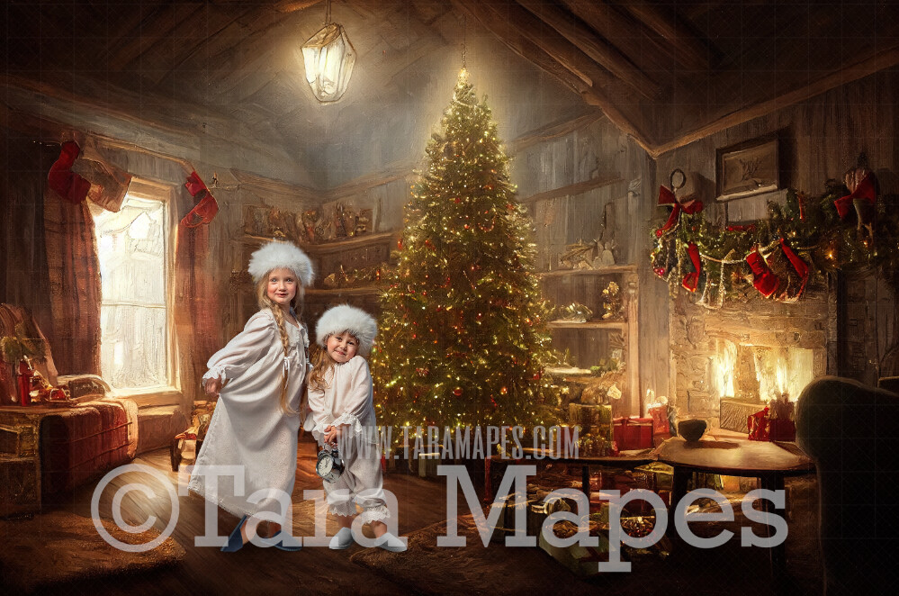Christmas Room Digital Backdrop - Cozy Rustic Christmas Living Room Digital Backdrop -  Christmas Victorian Room  - Christmas  Digital Background